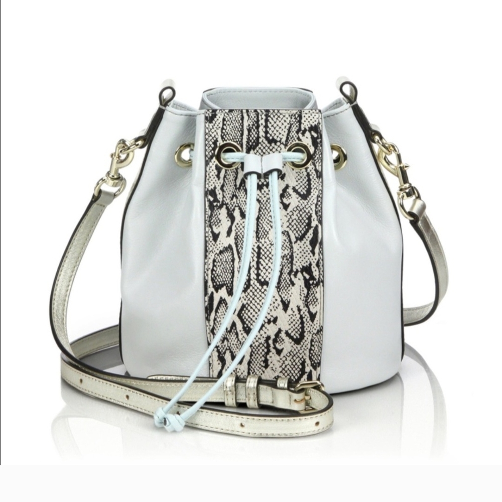 Rebecca Minkoff Sydney Elegant Silver/Grey and Snake Print Bucket Bag